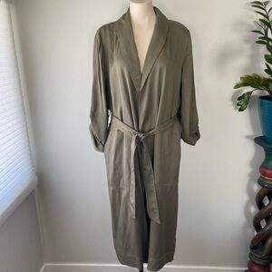 Belle Vere Long Dress Coat Trench Long Belted Maxi Wrap Jacket Green Size Medium